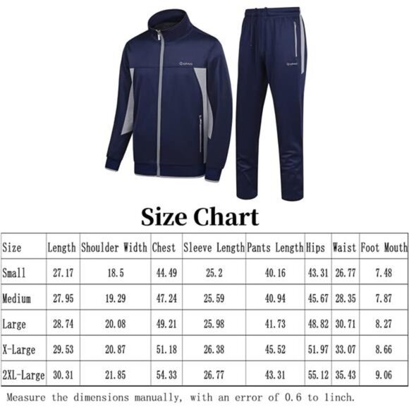 Men's Casual Athletic Tracksuit Long Sleeve Sweatsuit Set FullZip Running Jacket - Picture 5 of 8